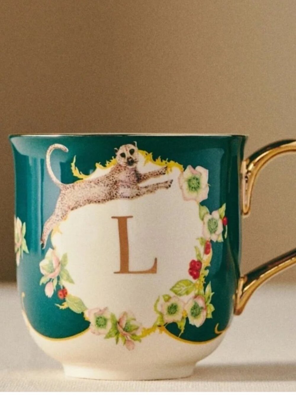 NWT Anthropologie Lou Rota Monogram Nature Mug Letter L